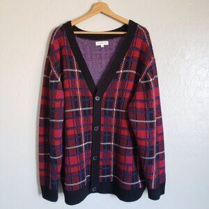 PacSun Tez Knit Plaid Oversized Grandpa Sweater Cardigan Red/Black Sz Mens Large